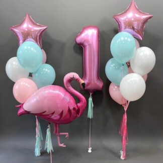 Набор шариков на 1 годик девочки (фламинго)