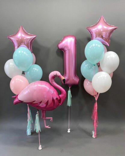 Набор шариков на 1 годик девочки (фламинго)