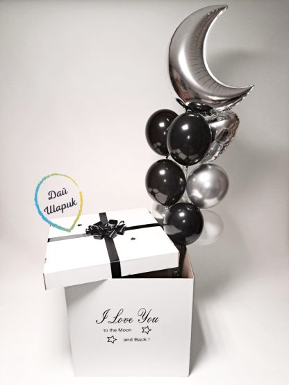 Коробка-сюрприз с шарами «Люблю до луны и обратно»